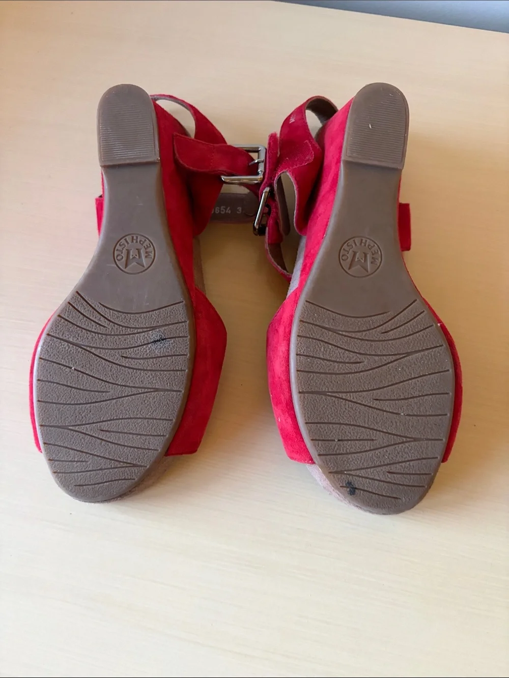Mephisto Red Suede Women's Wedge Sandals  (Size 37 / US size 7)